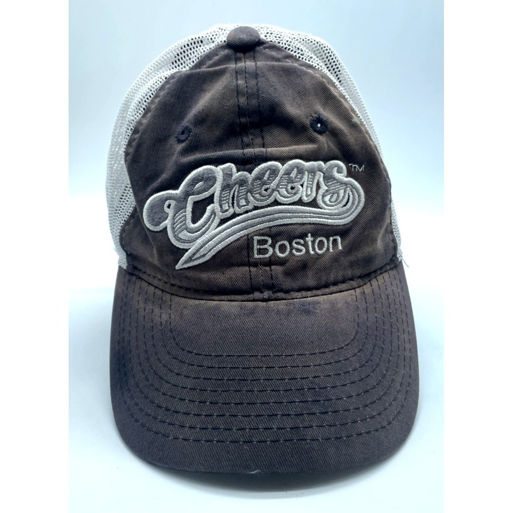 VINTAGE Cheers Boston Hat Cap Mens Adjustable White Brown Drinking Bars Adult